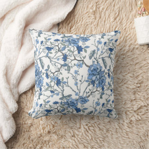 Coussin Chinoiserie Bleue Floral Botanique Vintage