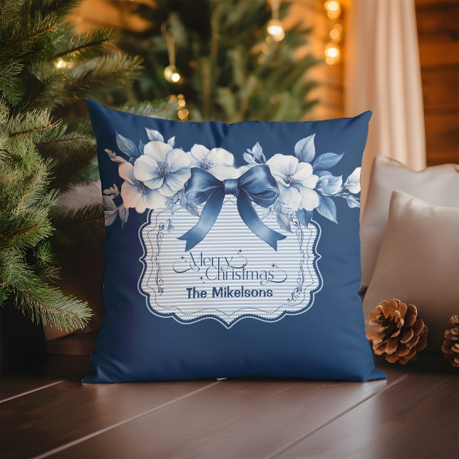 Coussin Chinoiserie Chic Bleu Noël (Créateur téléchargé)