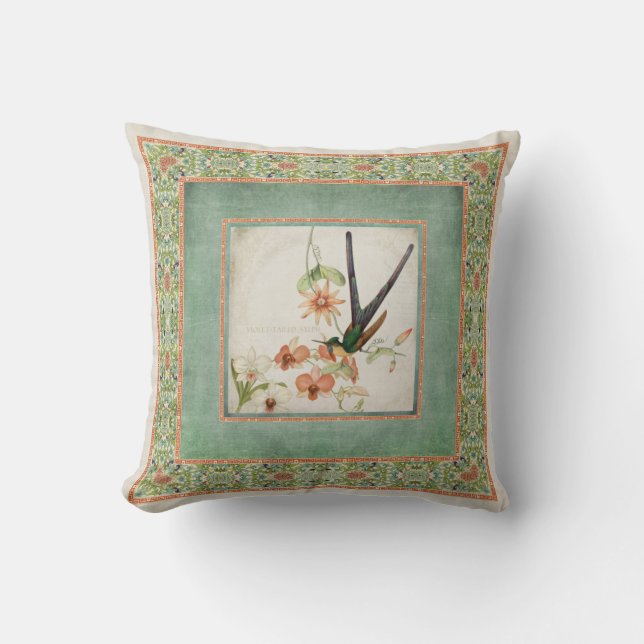 Coussin Chinoiserie Colibris Vintages n Fleurs rayées (Recto)