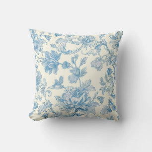 Coussin Chinoiserie Florale Bleu Clair