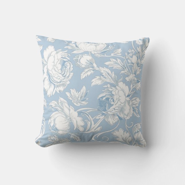 Coussin Chinoiserie florale bleu clair (Recto)