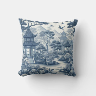 Coussin Chinoiserie Jardin Paysage bleu et blanc