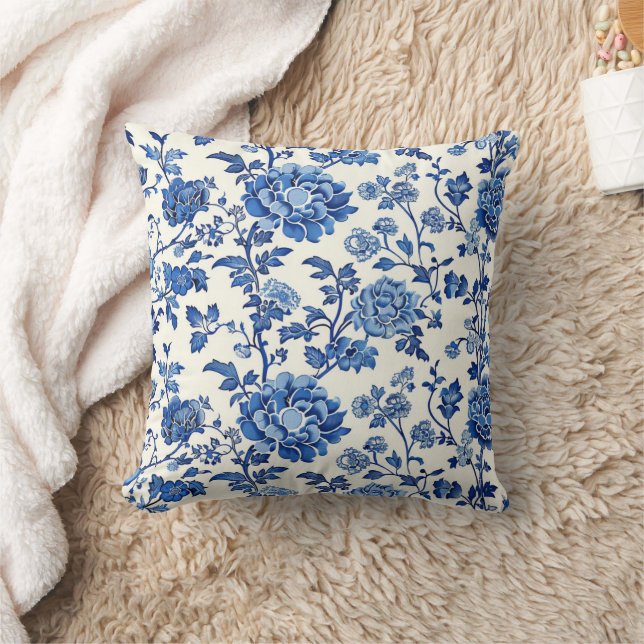 Coussin Chinoiserie Motif Floral Serene Blue Flowers (Couverture)