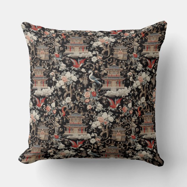 Coussin Chinoiserie Pagode Noire (Recto)