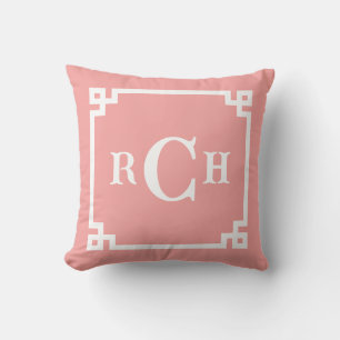 Coussin Chinoiserie Reverse fraise Monogramme clé grecque