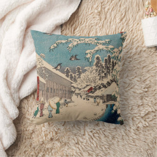 Coussin Chinoiserie Ukiyo-e Paysage japonais d'hiver ennei