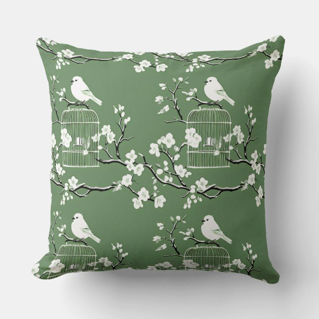 Coussin Chinoiserie verte et blanche classique (Recto)