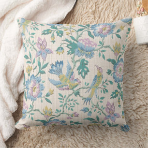Coussin Chinoiserie Vintage Oiseaux Floral Motif Pastel