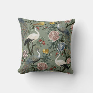 Coussin Chinoiserie Vintage Paon et Grue Floral