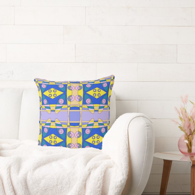 Coussin Chintz bohème 75 bleu rose jaune (Canapé)