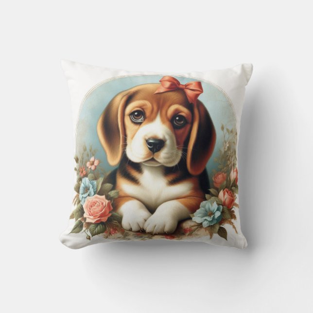 Coussin Chiot Beagle vintage (Recto)