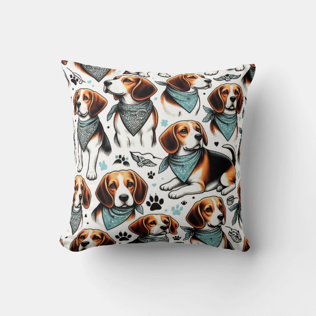 Coussin Chiot Beagle vintage sans couture (Recto)