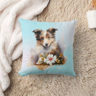 Coussin Chiot de berger des Shetland Animalier Aquarelle F