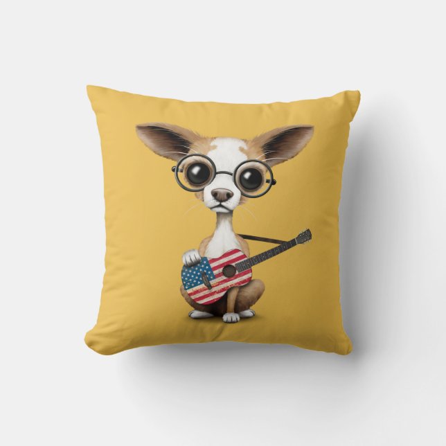 Coussin Chiot de chiwawa jouant la guitare de drapeau (Recto)