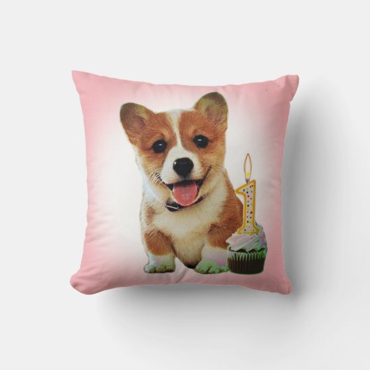 Coussin Chiot de corgi et premier petit gâteau (Recto)