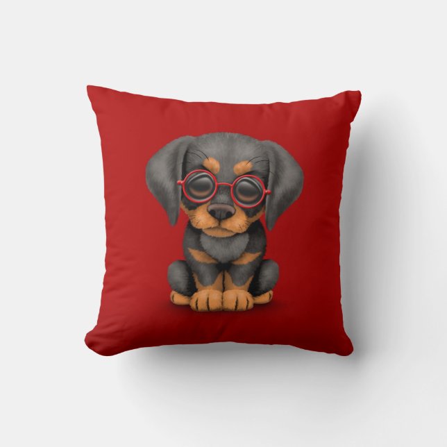 Coussin Chiot de dobermann avec des verres de lecture, (Recto)