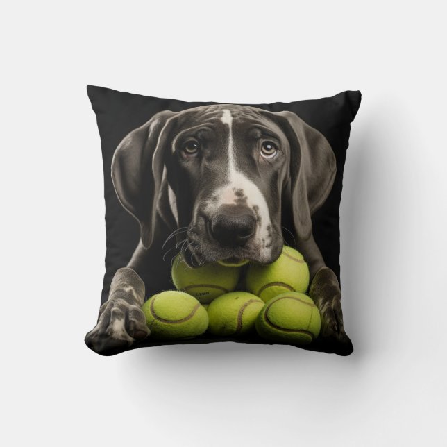 Coussin 🐕 chiot de Great Dane avec 🎾 balles de tennis (Recto)