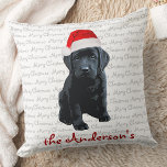 Coussin Chiot de Noël Black Labrador<br><div class="desc">Décorez votre maison cette saison de vacances avec cet adorable chien Père Noël Joyeux Noël Noir Labrador coussin de Noël et décoration assortie. Ce coussin de Noël noir du labrador sera un favori des amoureux du labrador. Visitez notre collection pour les cartes de noël de laboratoire noir assorties, la décoration...</div>