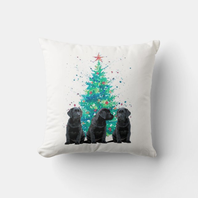 Coussin Chiot de Noël Black Labrador (Recto)