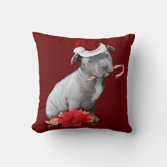 Coussin Chiot de pitbull de Noël (Recto)