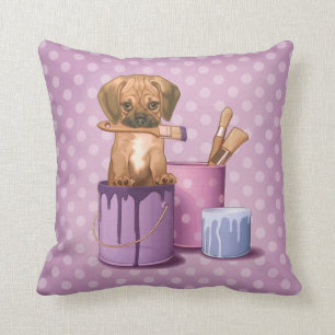 Coussin Chiot de Puggle dans le pot de peinture