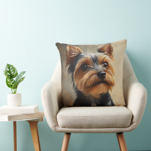 COUSSIN CHIOT DE YORKSHIRE TERRIER NOIR ET FEU PETIT
