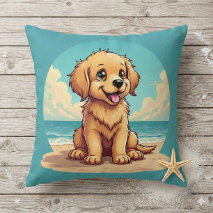 Coussin Chiot doré mignon sur une scène de plage ensoleill