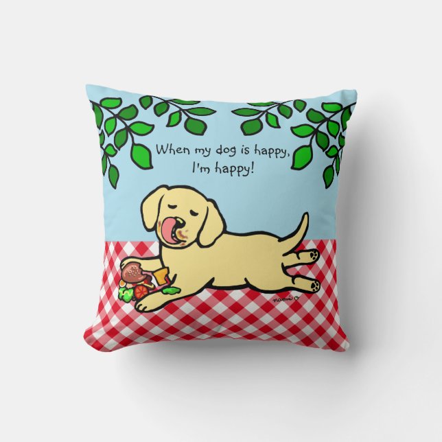 Coussin Chiot et hamburger jaunes de Labrador (Recto)