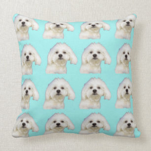 Coussin Chiot maltais sur le bleu