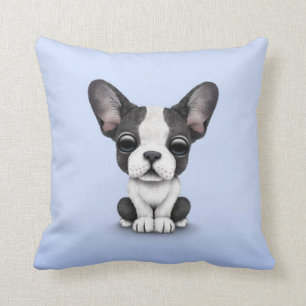 Coussin Chiot mignon de bouledogue français sur bleu-clai
