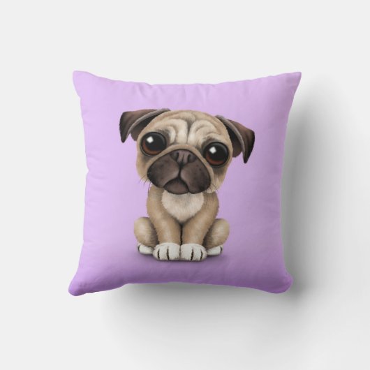 Coussin Chiot mignon de carlin de bébé sur le pourpre (Verso)