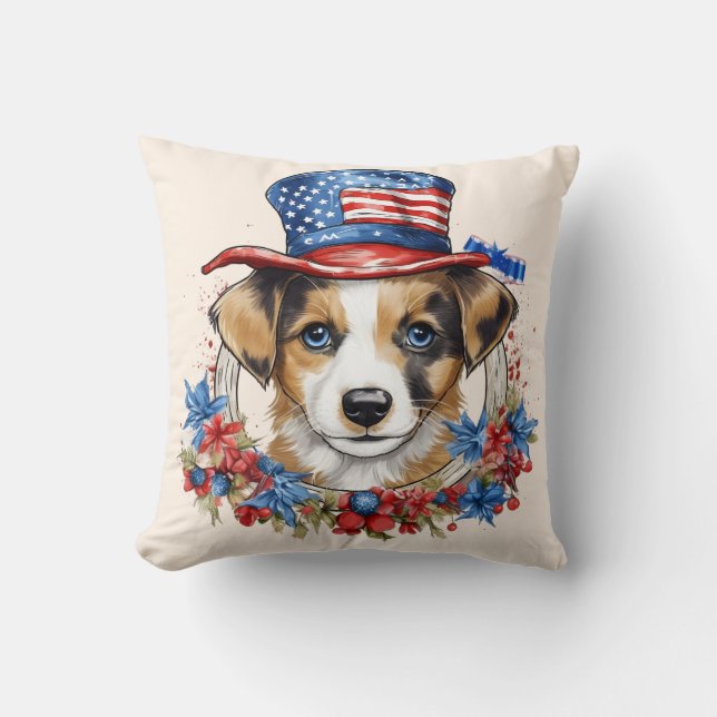 Coussin Chiot patriotique 4 juillet fête de l'indépendance (Recto)