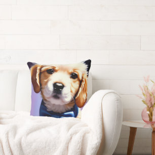 Coussin Chiot souple adorable avec jolie Cravate de Bow bl
