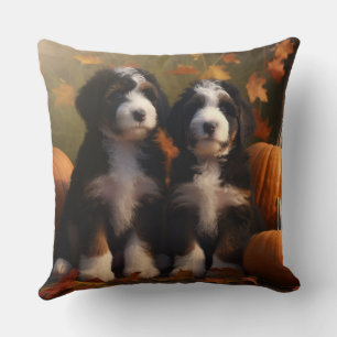 Coussin Chiots Bernedoodle Délice d'Automne Citrouille