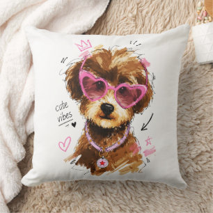 Coussin Chiots Caniches Vibrations Mignonnes avec Lunettes