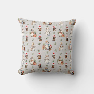Coussin Chiots de Dachshund : Chapeaux de Père Noël, Holly