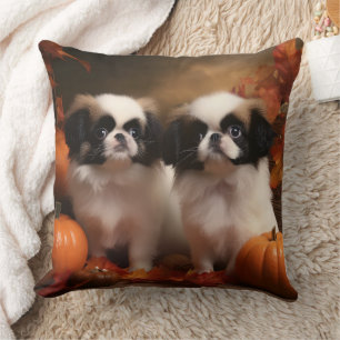 Coussin Chiots Japanese Chin Délice d'Automne Citrouille