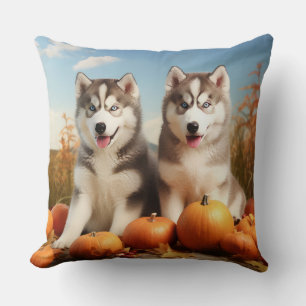 Coussin Chiots Malamute d'Alaska Délice d'Automne Citrouil