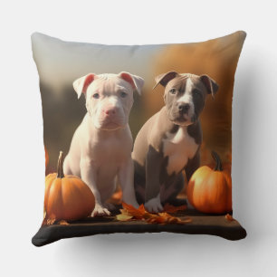 Coussin Chiots Pitbull Délice d'Automne Citrouille