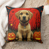 Coussin Chiots Retriever Doré Avec Des Citrouilles D'Hallo (Couverture)
