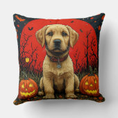 Coussin Chiots Retriever Doré Avec Des Citrouilles D'Hallo (Verso)