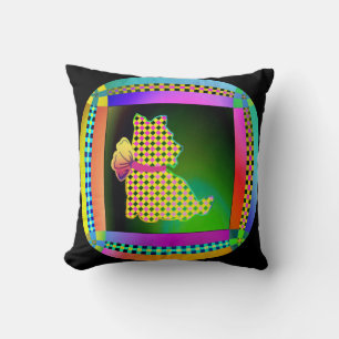 Coussin Chiots Scottie Calico- avec un nœud jaune