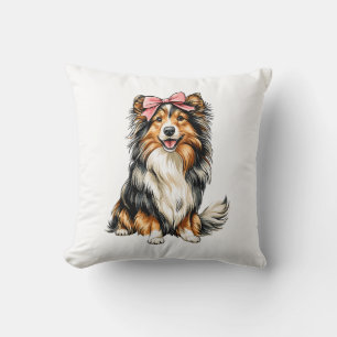 Coussin Chiots Shetland aux nœuds coquettes Maman chienne