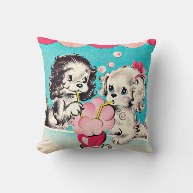 Coussin Chiots vintages de magasin de soude (Recto)