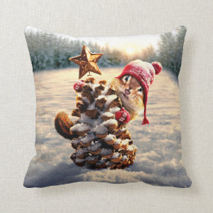 Coussin Chipmunk Avec Pine Cone Tree