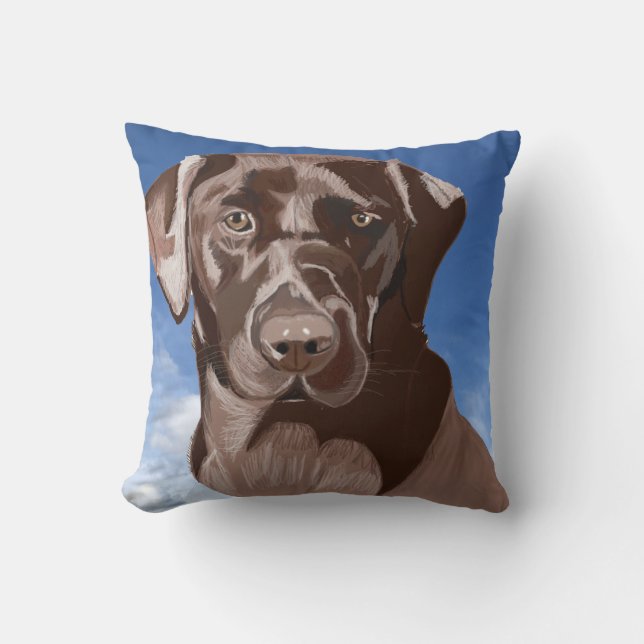 Coussin Chocolat Brown Labrador contre le ciel bleu (Recto)