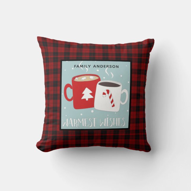 Coussin Chocolat chaud de Buffle de Noël personnalisé (Recto)