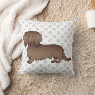 Coussin Chocolat cheveux longs Dachshund Dessin de dessin 
