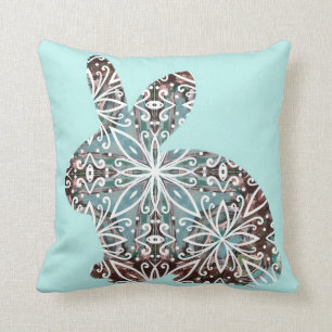 Coussin Chocolat de lapin de mandala et carreau de bleus