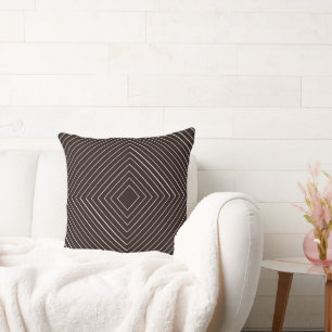 Coussin chocolat foncé brun Carrés blancs imbriqués Tribal